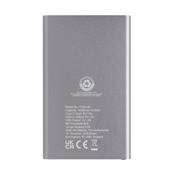 Power bank 4000 mAh z aluminium z recyklingu