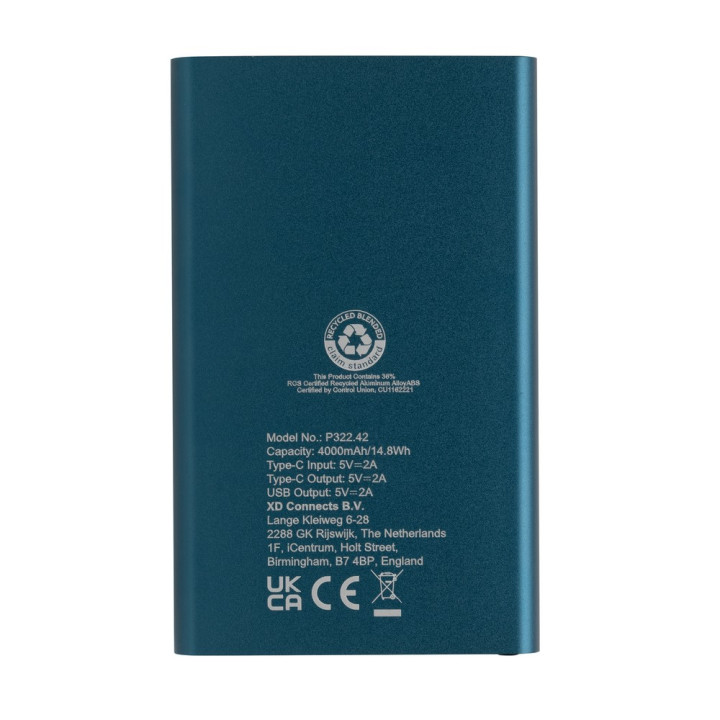 Power bank 4000 mAh z aluminium z recyklingu
