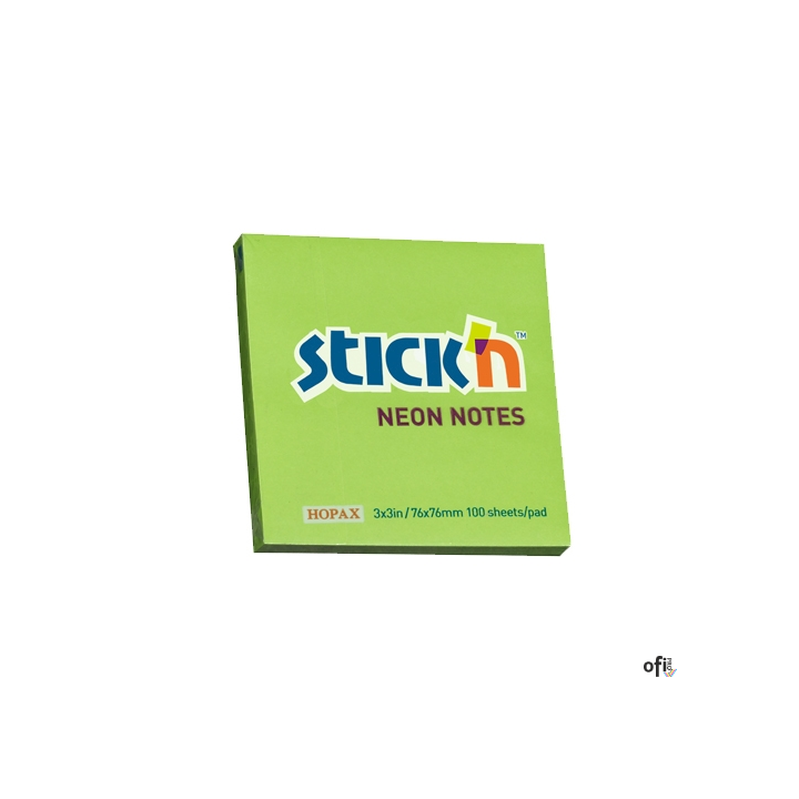 Bloczek STICKN 76x76mm zielony neonowy 100k 21167 STICKN