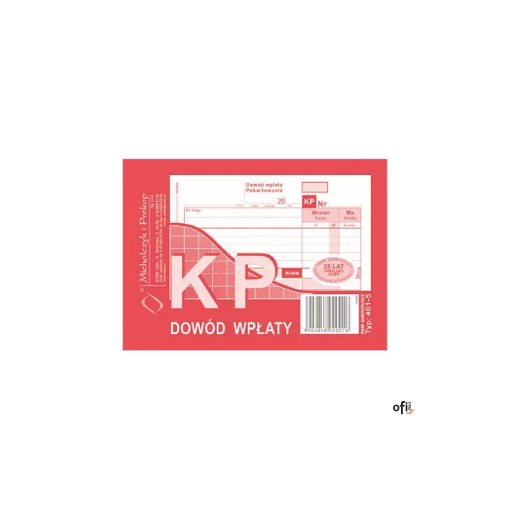 401-5 KP Dowód Wpłaty, A6 80 kartek, MICHALCZYK&PROKOP