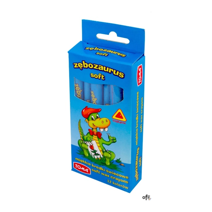 Kredki szkolne świecowe ZĘBOZAURUS 10cm SOFT- 12 kolorowe, trójkątne mix TO-559 Toma