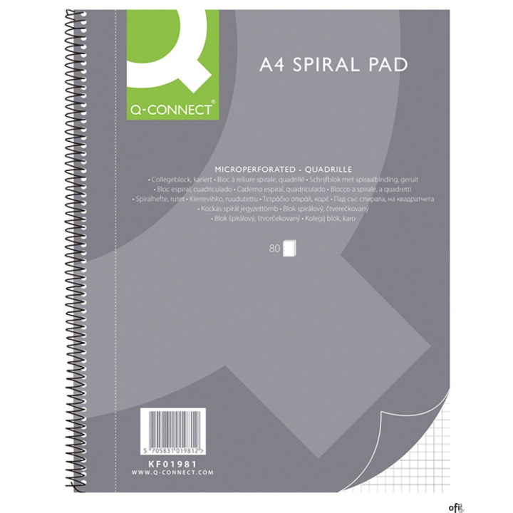 Kołonotatnik Q-CONNECT, A4, w kratkę, 80 kart., 70gsm, perforacja KF01981