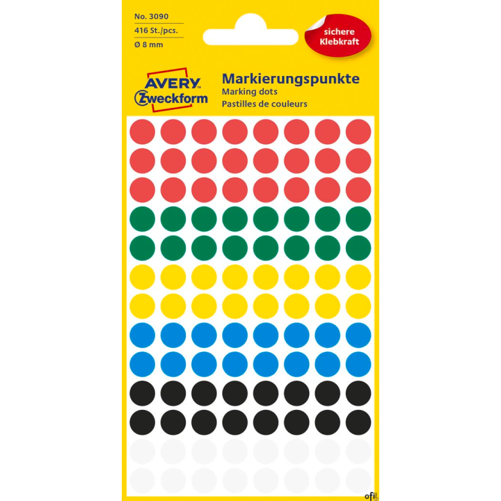 Kółka do zaznaczania mix kolorów 3090 Q8 4 ark Avery Zweckform