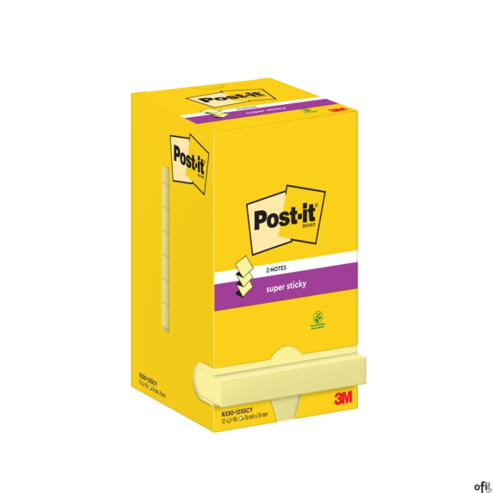 Bloczek samoprzylepny POST-IT Super sticky Z-Notes (R330-12SS-CY), 76x76mm, 12x90 kart., żółty