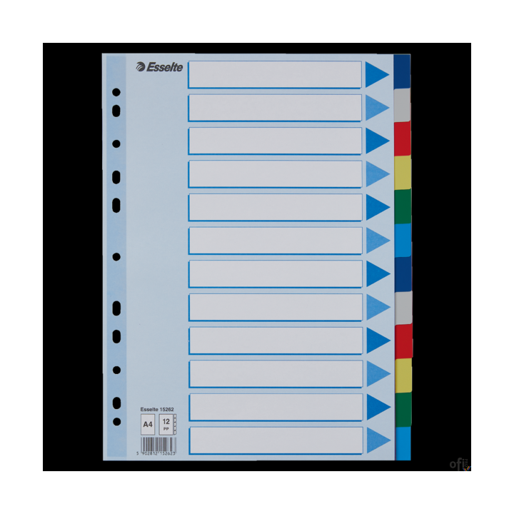 Przekładki plastikowe z PP A4 ESSELTE 12 kart 15262