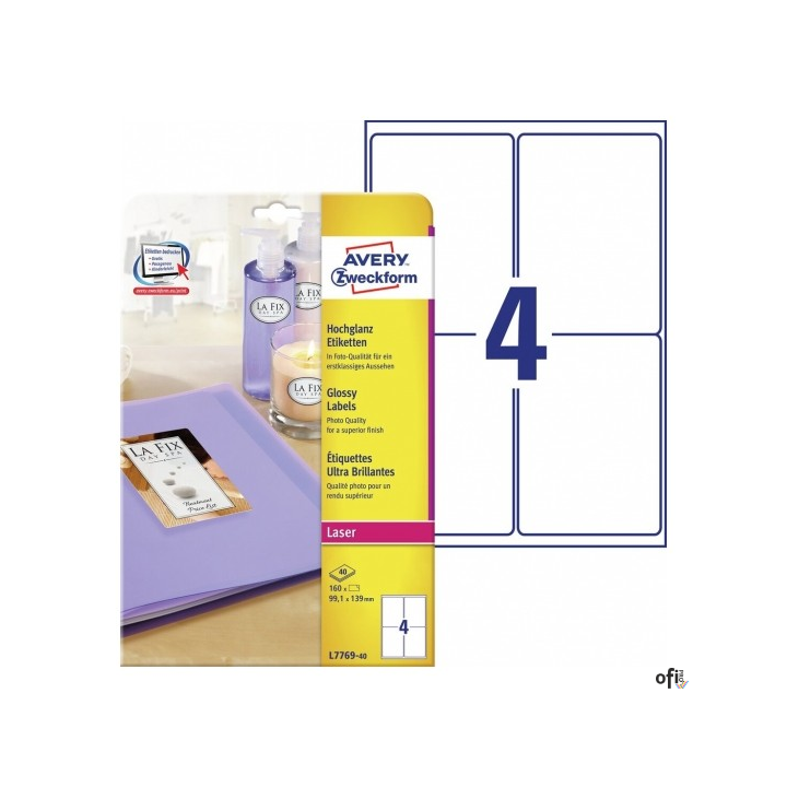 Błyszczące etykiety na produkty 99,1 x 139 mm 40 ark. Avery Zweckform L7769-40