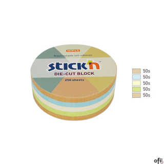 Notes koło, 67x67mm, mix 5 kol. pastel+recykling 250kart. Stickn 21831