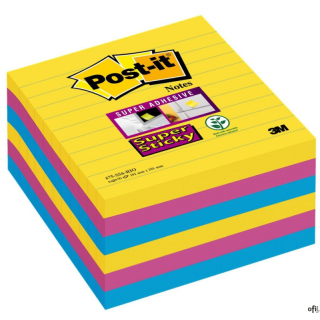 Bloczek samoprzylepny POST-IT Super Sticky w linie (675-SS6RIO-EU), 101x101mm, 6x90 kart., paleta Rio de Janeiro