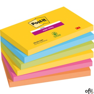 Bloczek samoprzylepny POST-IT Super sticky, 127x76mm, 6x90 kart., CARNIVAL
