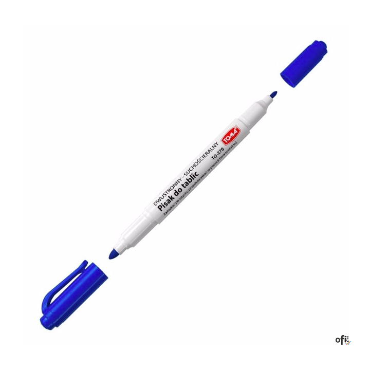 Pisaki 2-stronne do białych tablic TOMA, 2 końcówki cienkie 0,5 i 0,8mm, niebieski TO-270 Toma