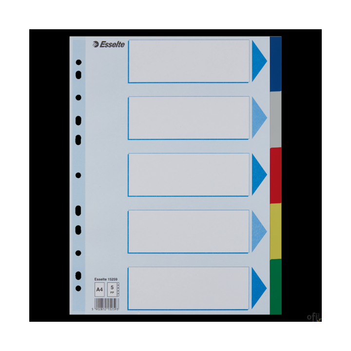 Przekładki plastikowe z PP A4 ESSELTE 5 kart 15259