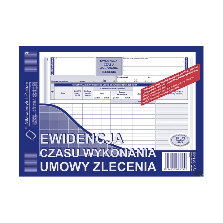 511-3E Ewidencja czasu wykonania zlecenia A5 offset MICHALCZYK&PROKOP