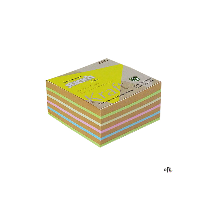 Notes kostka kraft 76x76mm, 5 kolorów, 400 kart. STICKN 21824