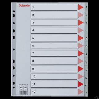 Przekładki plastikowe szare PP alfabetyczne A4 Esselte, 1-12 maxi, , 100125