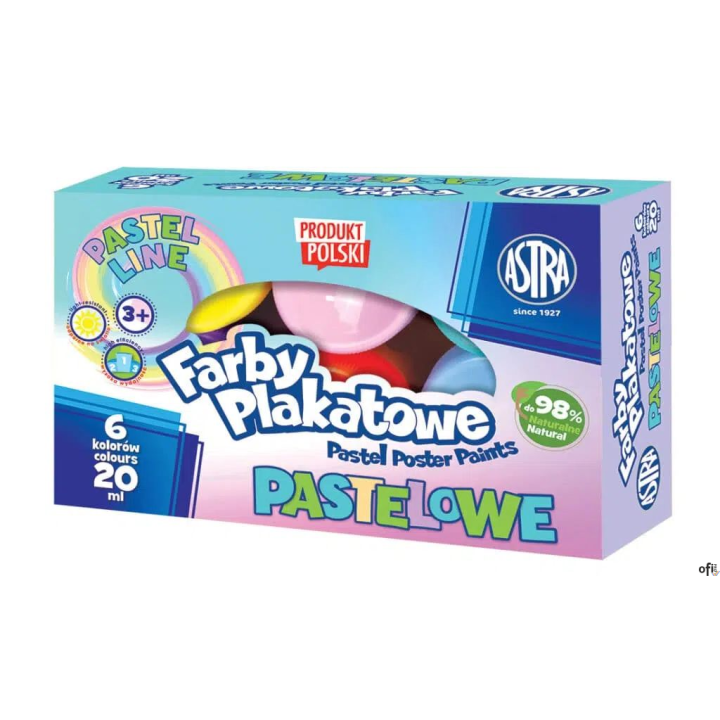 Farby plakatowe pastelowe Astra 6 kolorów - 20 ml, 301121001