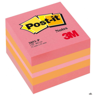 Mini Kostka samoprzylepna POST-IT_ (2051P), 51x51mm, 1x400 kart., różowa