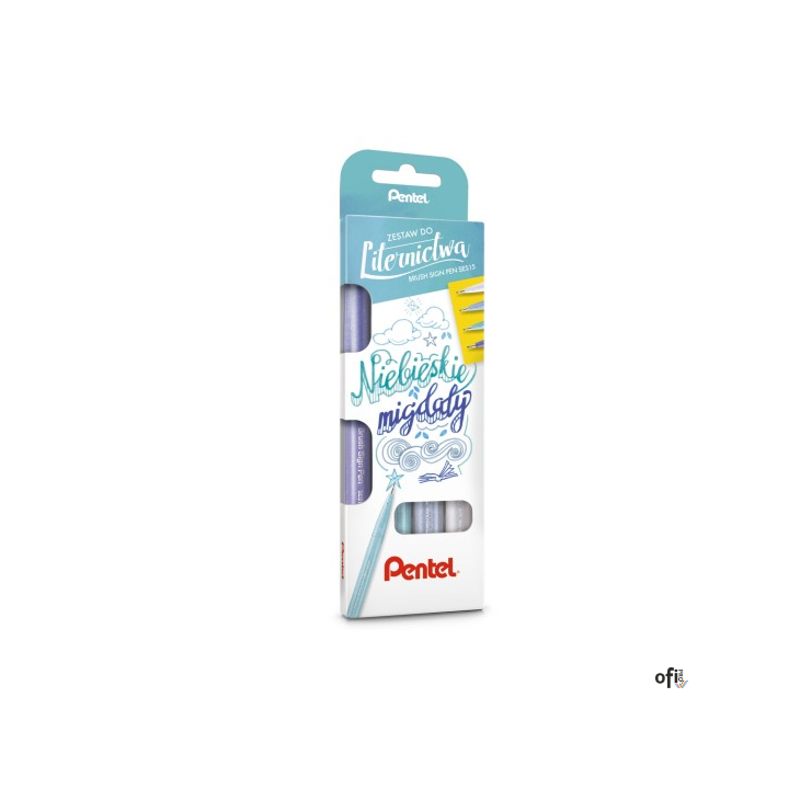 Zestaw 4 pisaków pędzelkowych do kaligrafii i liternictwa NIEBIESKIE MIGDAŁY SES15C-ST4NSSV