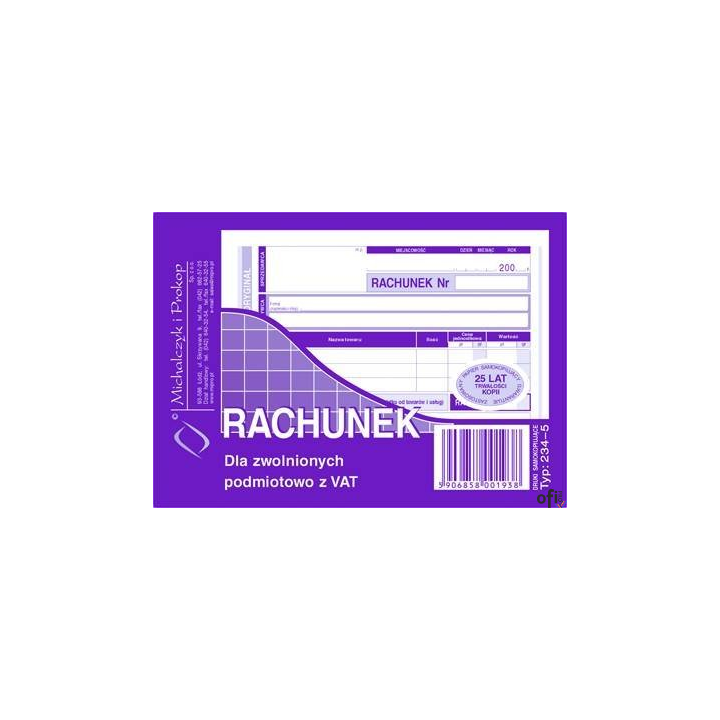 234-5 Rachunek MICHALCZYK&PROKOP A6 80 kartek poziom(o+k)