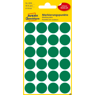 Kółka do zaznaczania kolorowe, 96 etyk./op., Q18 mm, zielone Avery Zweckform, 3006