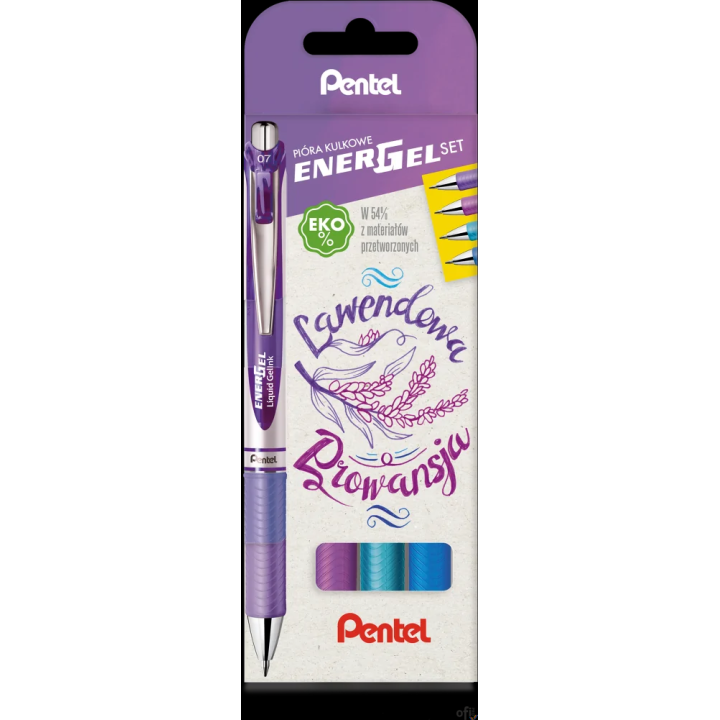 Pióro kulkowe ENERGEL 0,7 mm,  kpl.4 kolory LAWENDOWA PROWANSJA BL77-ST4CSVVPL PENTEL