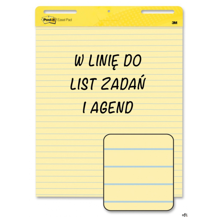 Samoprzylepne arkusze konferencyjne Post-it_ Super Sticky, na flipchart, 63,5x76,2cm, w linię do list zadań i agend, 30 kart., ż