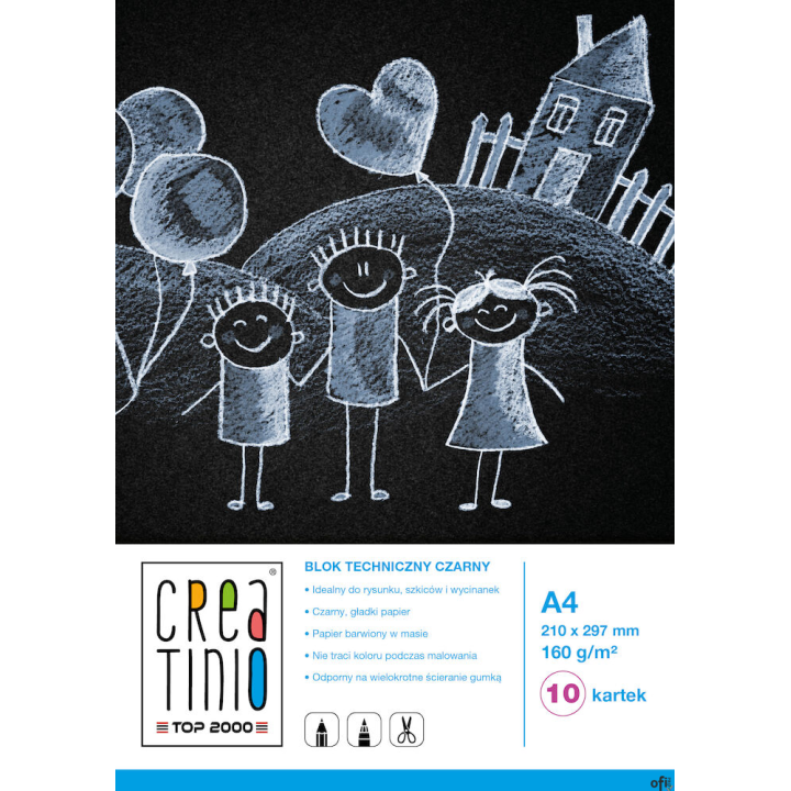 Blok techniczny A4 10k 160g CREATINIO czarny 400079853