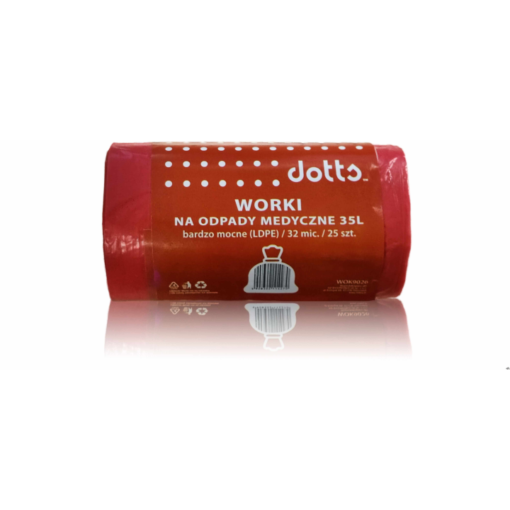 Worki na odpady MEDYCZNE 35l 25szt., DOTTS, bardzo mocne (LDPE), 32mic czerwone
