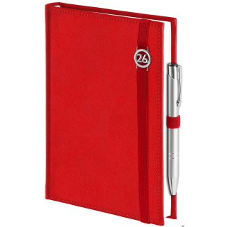 Kalendarz Piko z gumką czerwony z ażurową datówką B5 tygodniowy z notesem WOKÓŁ NAS