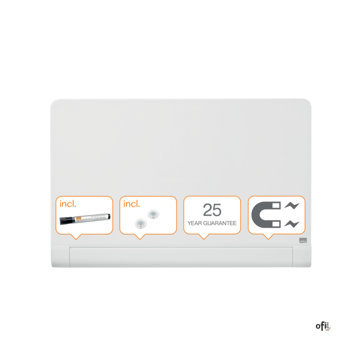 Szklana tablica Nobo Impression Pro z zaokrąglonymi rogami 1000x560mm, lśniąca biel