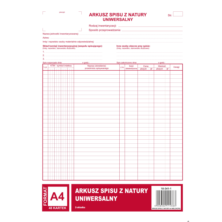 Arkusz spisu z natury A4, 48 kartek wielokopia 10-341-1 DOTTS