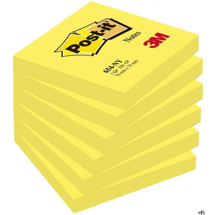Bloczek samoprzylepny POST-IT_ (654NY), 76x76mm, 1x100 kart., jaskrawy żółty