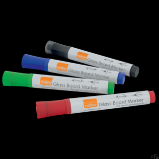 Markery NOBO do szklanych tablic mix kolorów (4) 1905324 suchościeralny  4 kolory komplet