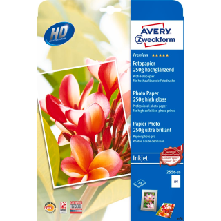 Papier foto wysokobłyszczący 2556-20 A4 20 ark. Premium, biały, 250g, Avery Zweckform (X)