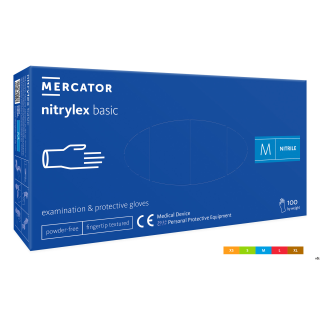 Rękawice nitrylowe bezpudrowe diagnostyczne MERCATOR, nitrylex basic, (100 szt.), rozmiar S, niebieskie