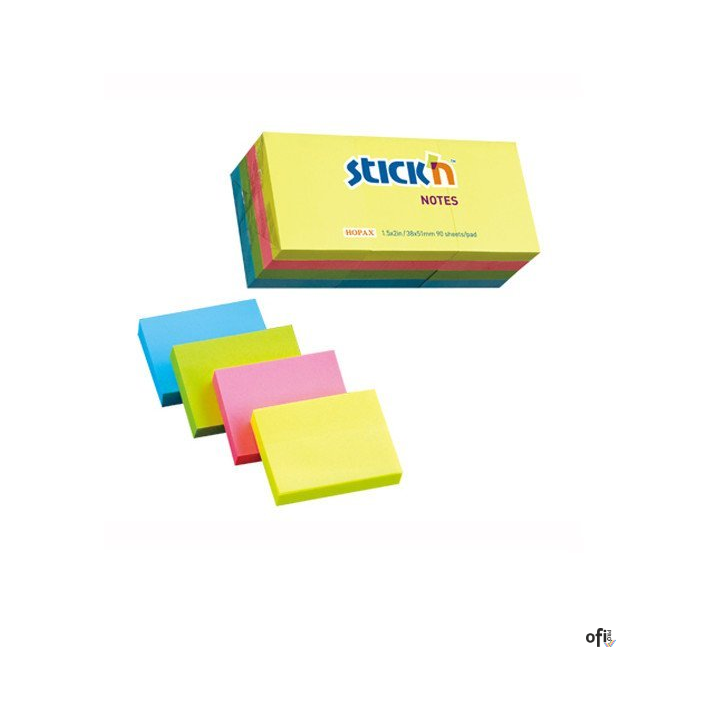 Bloczek STICKN 38x51mm mix neonowy 12 bloczków x 100 kartek 21532