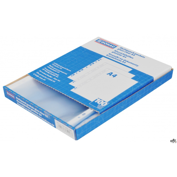 Koszulki na dokumenty A4 PP krystaliczne 45mikr. 100szt. DONAU 1765100PL-00B