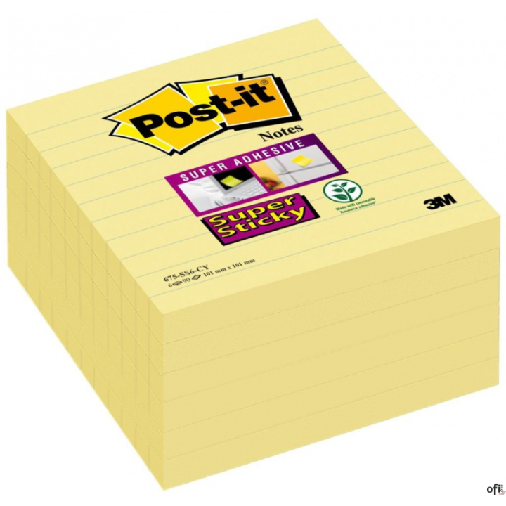 Bloczek samoprzylepny POST-IT_ Super Sticky XL, w linie (675-SS6-Y), 101x101mm, 6x90 kart., żółty, 3M-70005271963