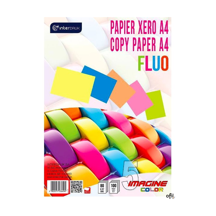 Papier xero A4 100 5kolorów pastel INTERDRUK 6487