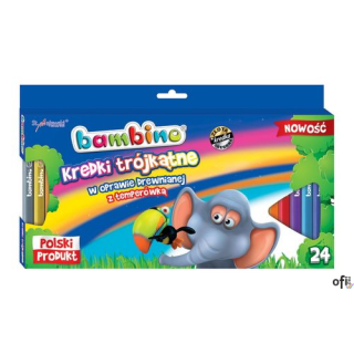 Kredki trójkątne BAMBINO w drewnie 24 kolorów dł. 15cm+temperówka St.Majewski
