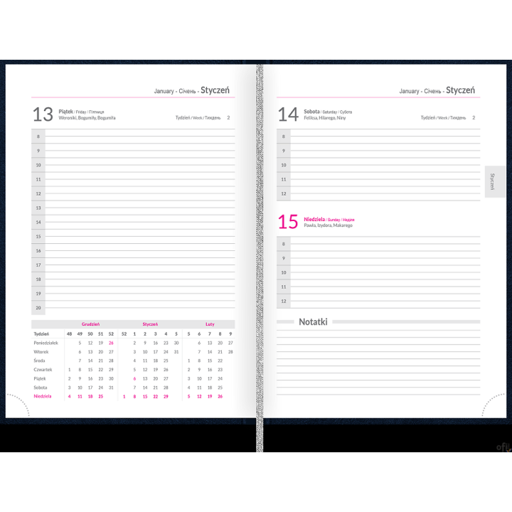 Kalendarz TOP 2000 BASIC 2024 A5 dzienny czarny 400177500