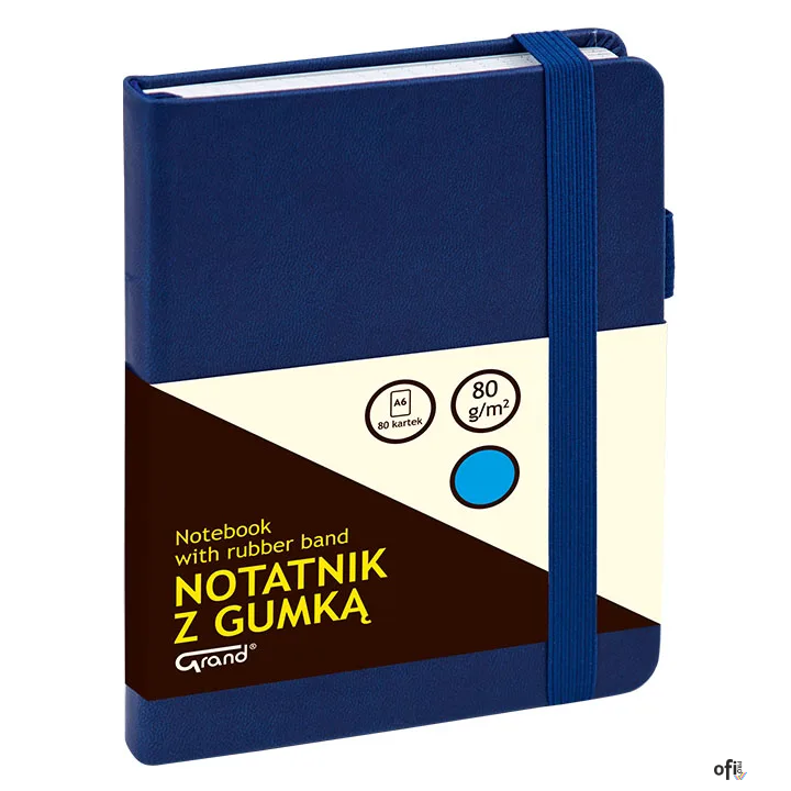 Notatnik z gumką A6 granatowy kratka 150-1400 GRAND