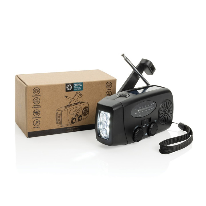 Radio survivalowe AM/FM, power bank 1800 mAh, latarka RescueWave
