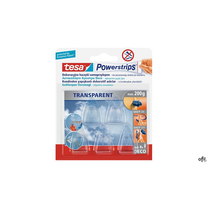 Plastry samoprzylepne 8szt.+Haczyki 5szt.TESA POWERSTRIPS Deco 58900-00017-0