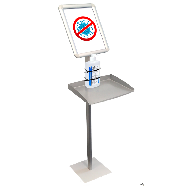Stojak do dezynfekcji SIS1500/80 z tabliczką informacyjną haczyki na zrywki PÓŁKA OBNIŻONA