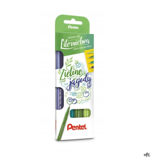 Zestaw pisaków pędzelkowych do kaligrafii i liternictwa ZIELONE JAGODY SES15C-ST4ADDKPL PENTEL