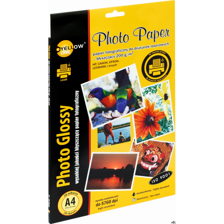 Papier fotograficzny laser błyszczący, 200 g/m, A4 20 arkuszy YELLOW ONE 150-1378