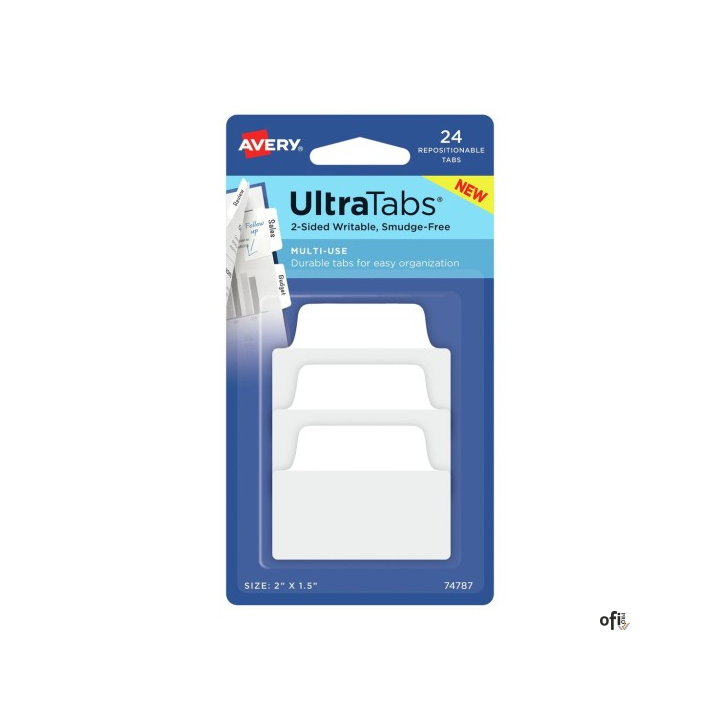 Ultra Tabs - samoprzylepne zakładki indeksujące, białe, 50,8x38, 24 szt., Avery Zweckform 74787