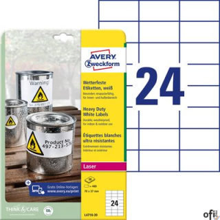 Etykiety uniwersalne, 70x36mm, A4, 10 ark./op., białe, AVERY ZWECKFORM UltraGrip, 6122