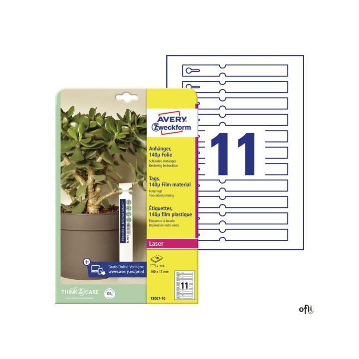 Etykiety pętelkowe do roślin, foliowe, 140_, 160 x 17 mm, 10 ark., Avery Zweckform T3007-10