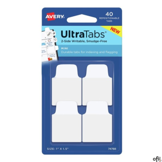 Ultra Tabs - samoprzylepne zakładki indeksujące, białe, 25,4x38, 40 szt., Avery Zweckform 74788 SALE